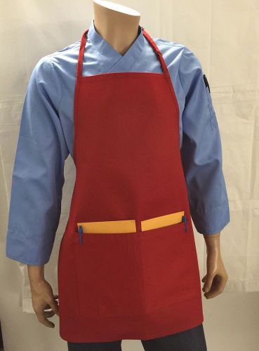 Heavy Duty  Red Chef Full BiB Apron  With Two Pockets