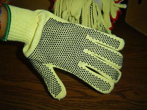 12 pair New Dupont Kevlar Gloves W/Rubber Dots Yellow Gloves XLarge 12 Inch 2484