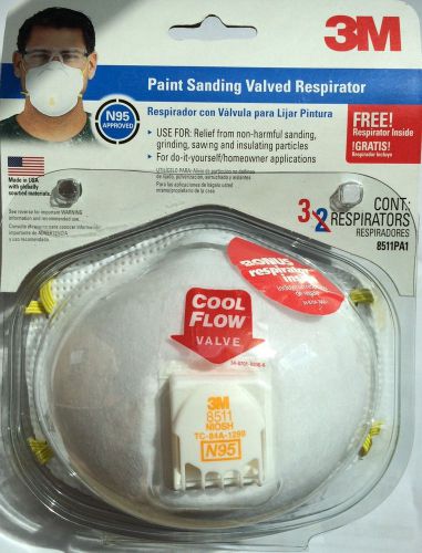 9 (3 packs of 3) 3M Paint Sanding Valved N95 Respirators 8511PA1