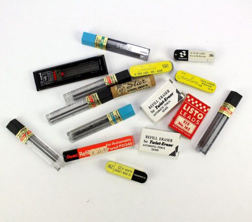 Pentel Sheaffer Fineline Listo Pencil Lead&amp; Eraser Lot - Black Red Leads Vintage