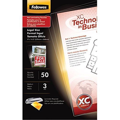 Fellowes laminating pouches, thermal, legal size, 3 mil, 50 pack (52226) for sale