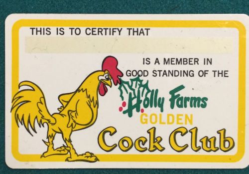 Vintage Very Rare Holly Farms Golden Cock Club Membership Card