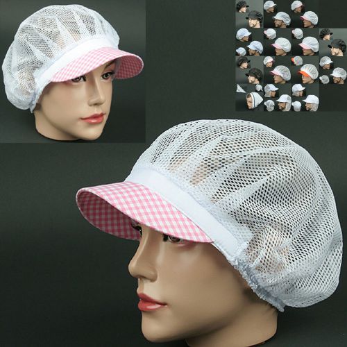 COOK full Mesh CHECK PINK WHITE chef catering baker Kitchen food factory Hat