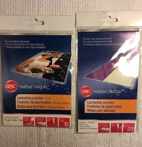 Lot of 2 packs of gbc laminating heatseal pouches ~ business card &amp; photo for sale