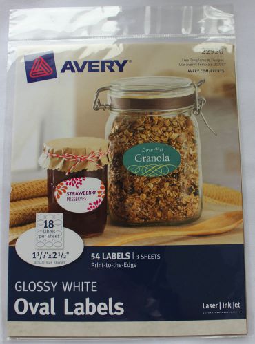 AVERY GLOSSY WHITE OVAL Labels 22920  -  54 in Pkg NEW