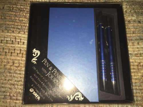 Yafa 4&#034; x 6&#034; journal w/executive ballpoint pen &amp; pencil set blue new for sale
