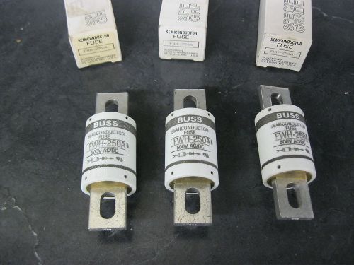 Lot of 3 Cooper Bussmann FWH-250A Semiconductor Fuses 250 amp 500V AC/DC BUSS