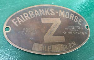 10 HP Brass Tag for FAIRBANKS MORSE &#034;Z” Hit Miss Engine Tractor Auto Antique FB