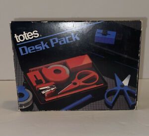 Vintage 1986 TOTES “Desk Pack” Scissors Tape Stapler Set BLUE #3110 NEW IN BOX