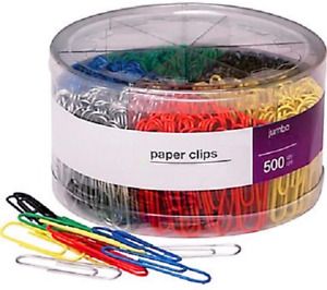 1InTheOffice Jumbo Paper Clip, Vinyl Coated Smooth Large Paper Clips&#034;500 Pieces&#034;