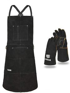 LeaSeek Leather Welding Apron,Heat &amp; Flame-Resistant Heavy Duty Work Apron with