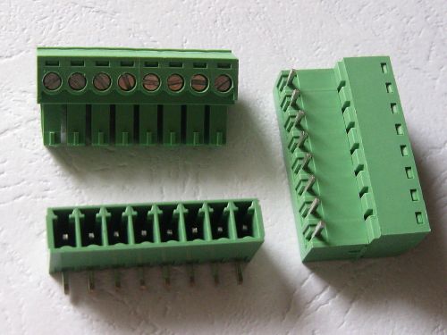 20 pcs angle 90° 8 pin 3.5mm screw terminal block connector pluggable type green for sale