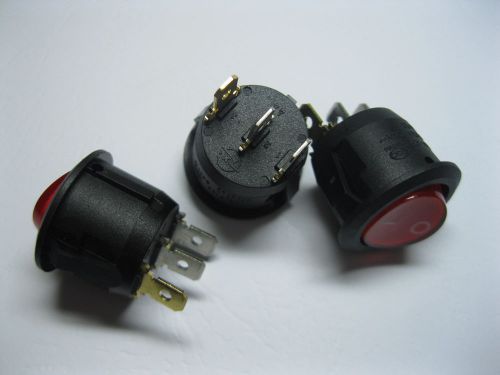 100 pcs Rocker Switch 3pin 6A ON-OFF Circular Black Red Cap with Red LED Light