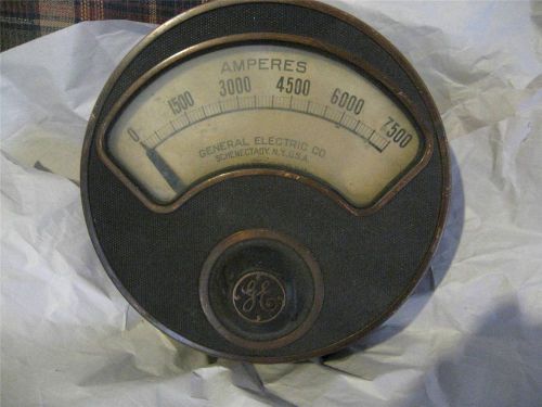 Large Antique G.E. General Electric  Brass Amperes Gauge Meter Ammeter