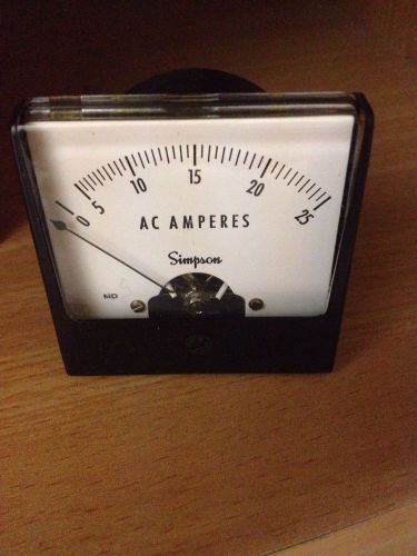 Simpson 0 - 25 AC Amps Amperes Panel Meter Model 1257 Cat. No 2609 NEW