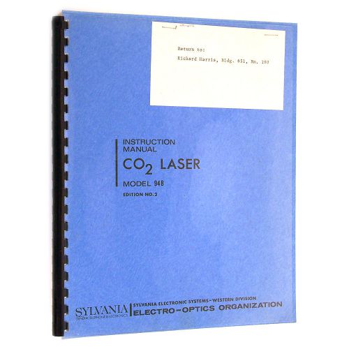 Sylvania Electronics Systems CO2 Laser Instruction Manual Edition 2 Model 948