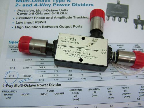 Power divider narda  2-18ghz broadband 3456-2 30w 2 way n type for sale