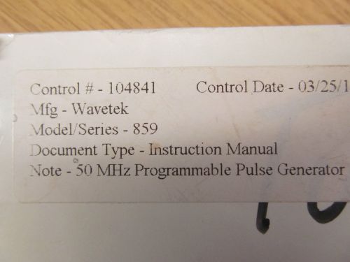 WAVETEK 859 50 MHz Programmable Pulse Generator Instruct Manual w/ Sche Rev 7/80