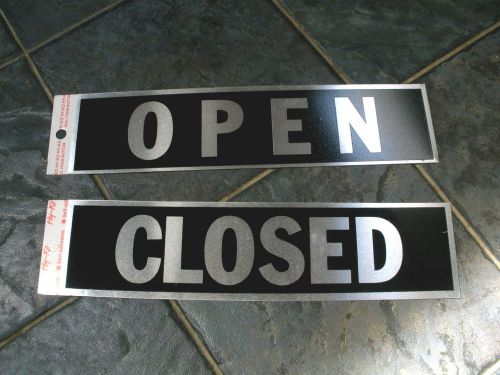 Aluminum &#034;Open&#034; &amp; &#034;Closed&#034; Signs - 1 Each - Adhesive Backing - 8&#034; x 2&#034;