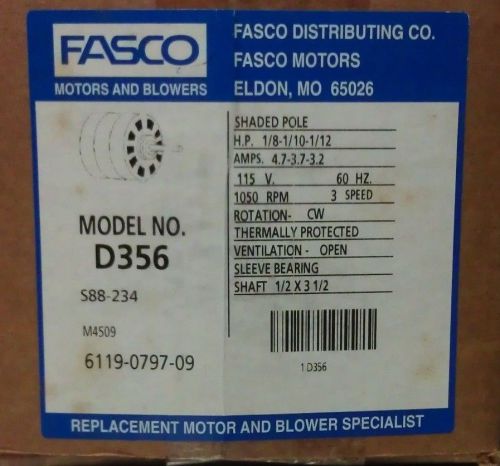 Fasco Motor Mod. D356 3 Speed 1/8-1/10-1/12 H.P. 1050 RPM CW 5&#034; Diam.115v.-60Hz.