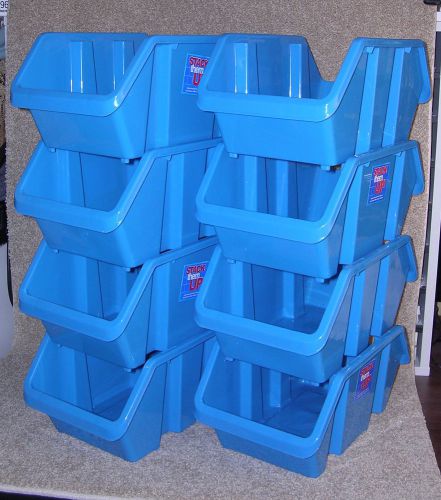 2176-3/ blue 8 storage bin dabble sided opening plastic stackable stack up lot for sale