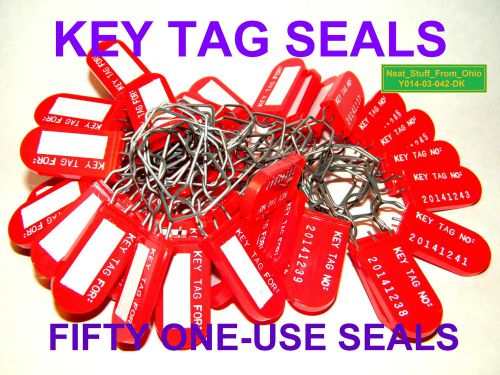 PERMANENT KEY TAG SECURITY SEALS with WRITE ON AREA, BRIGHT RED, 50 PIECES