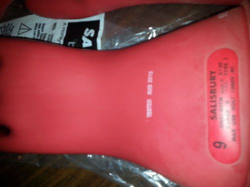 Salisbury by honeywell size 9 class 0 rubber insulating gloves 11&#034; lg. red color for sale