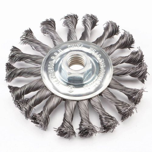 4-1/2 in. diameter knotted wire wheel, 5/8&#034; arbor size, 12,500 rpm maximum for sale