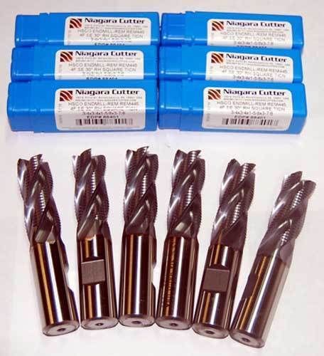 6 pcs. niagara 3/4&#034; m42-8% cobalt fine-pitch roughing cnc end mills-ticn coated for sale