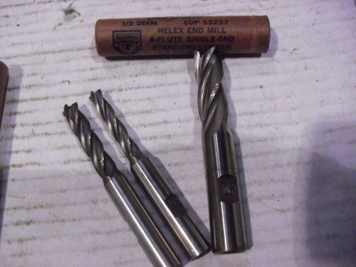 THREE !!  Four Flute End Mills By National &amp; Putnam 1/4&#034;,5/16&#034; &amp; 1/2&#034;