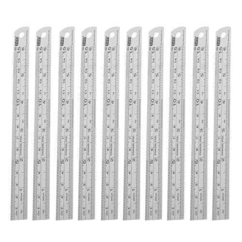 10 pcs 15cm 6&#034; measuring range stainless steel straight ruler silver tone for sale