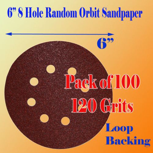 100 X 120G 120Grit # 6&#034;x 8 Hole Sanding Disc Sandpaper Velcro Backing Sand Paper