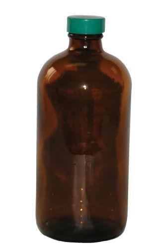 Vestil BTL-UVN-G-16-CS Narrow-Mouth Round UV Glass Bottle with Green Cap  4&#034; Dia