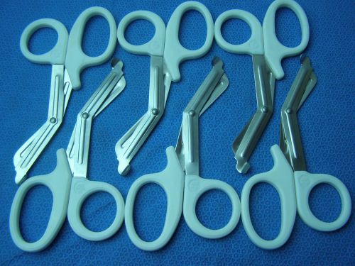 6- Utility Scissors 7.5&#034; WHITE EMT Medical Paramedic Nurse Scissor