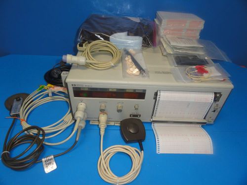 HP 8040A Cardiotocograph W/ US &amp; TOCO Transducer EKG Cable Strap Clicker &amp; Paper