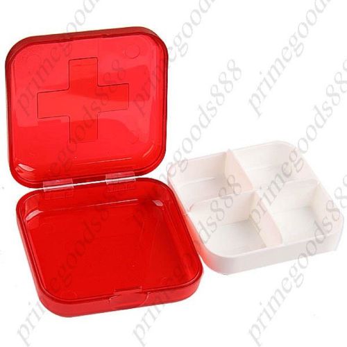 Portable Plastic Cross Pills Medicine Box Case Container 4 Compartments