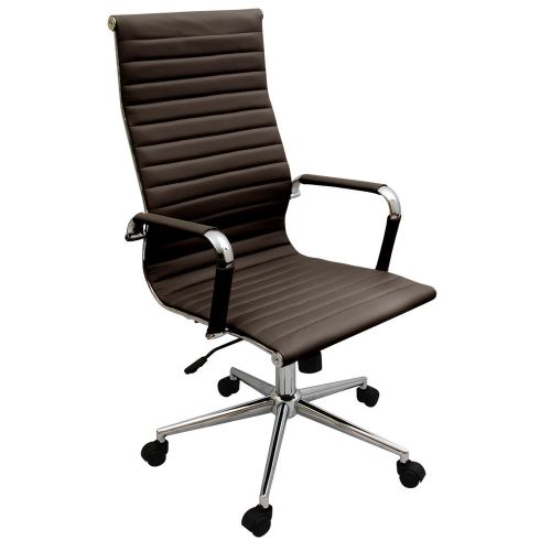 New Coffee Brown Modern Executive Ribbed High Back Ergonomic Office Chair