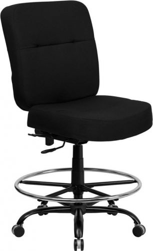 Big &amp; tall black fabric drafting stool with extra wide seat for sale