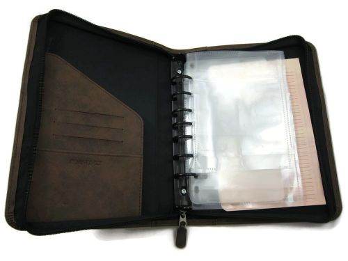 Brown leather bound day-timer day planner book notebook binder business career! for sale