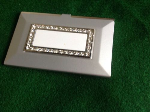 Business card holder, ornate stainless with rhinstone trim, lovely...LOOK!!!
