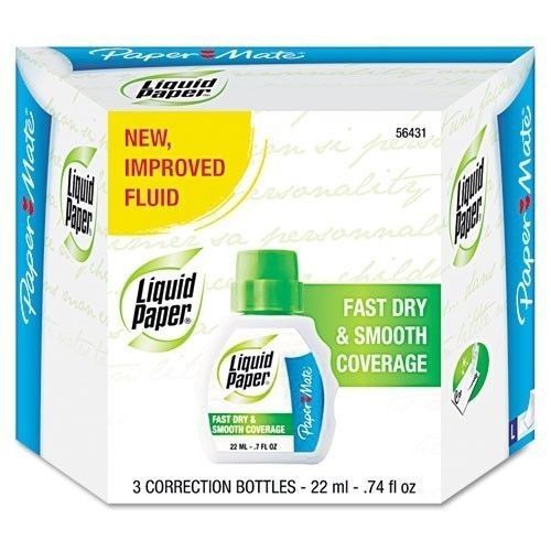 3 Pack Liquid Paper Correction Fluid Bottles, New Improved Fluid, Fast Dry