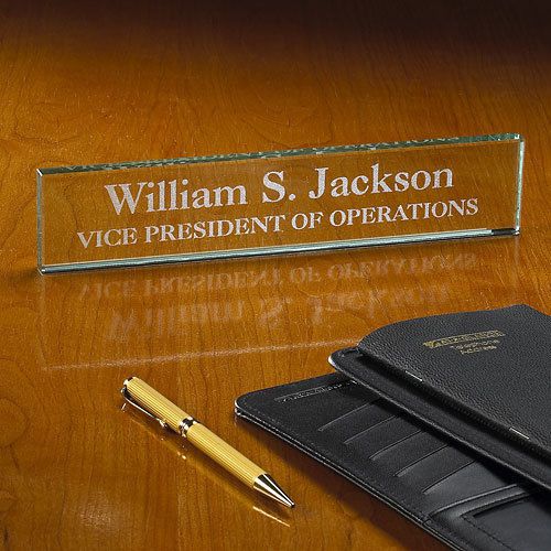 Personalized engraved glass executive name plate boss desk nameplate office gift for sale