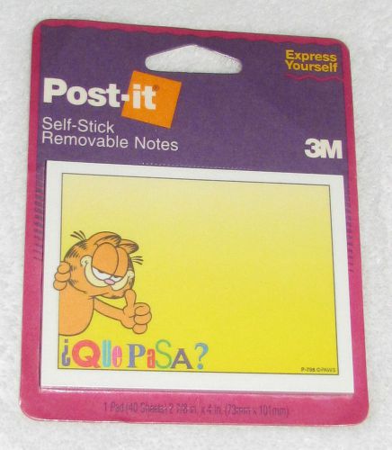 New! 1994 3m garfield jim davis post-it notes pad &#034;que pasa?&#034; whats up 40 sheets for sale