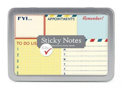 Cavallini Paper &amp; Co. Sticky Note Set &#034;TO DO&#034;  5 Sticky Note Pads in Tin ~ NEW