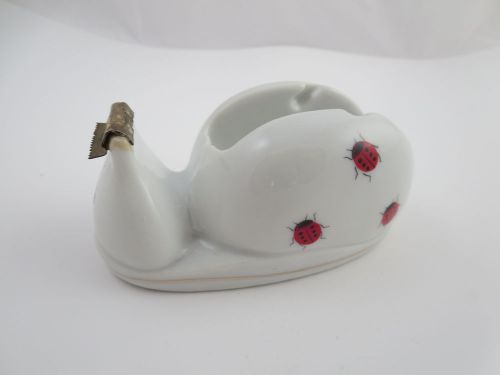 Ceramic Tape Dispenser Holder White With Red Lady Bugs Office Desk Accessory