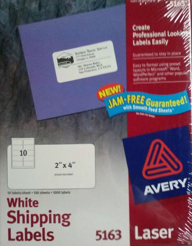 NEW - Avery 5163  - White 2X4 Shipping Labels for Laser Printers - Box of 1000