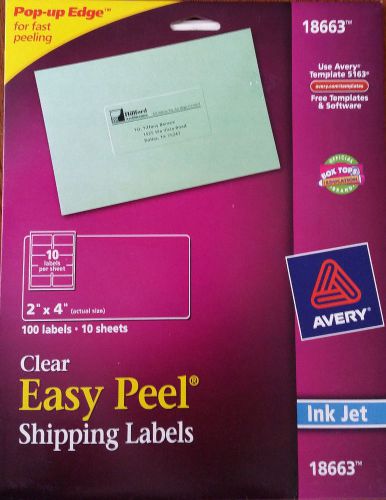 Lot (2) Avery 18663 Easy Peel Mailing Labels for Inkjet Printers, 2&#034; x 4&#034;, Clear