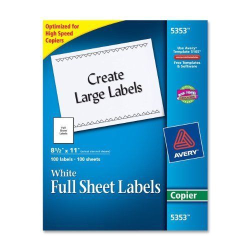 Avery Full Sheet Shipping Labels for Copiers  8.5 x 11 Inches  White  Box of 100