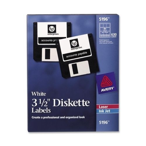 AVERY 5196 Permanent Laser/Inkjet Labels 3-1/2in Disk 630/Box White