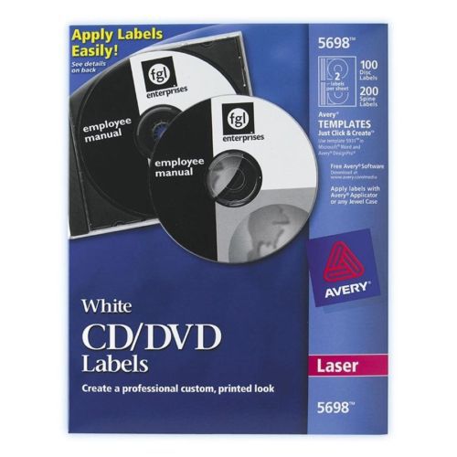 Avery Dennison CD Labels, Laser, 100/Pack, White [ID 138506]